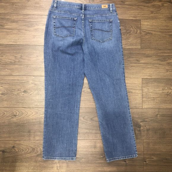 Lee womens relaxed fit straight jeans size 12 SHORT stretch BLUE wash - Picture 11 of 14